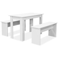 vidaXL Jedálenský stôl a lavičky z drevotriesky, 3 kusy, biele