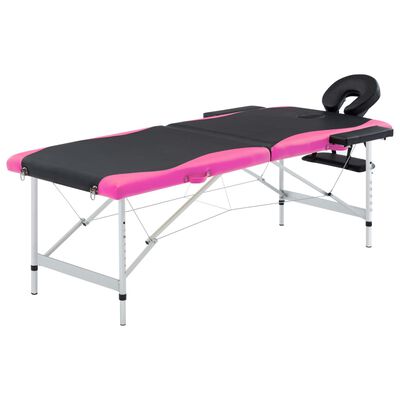 vidaXL Skladací masážny stôl, 2 zóny, hliník, čierno ružový