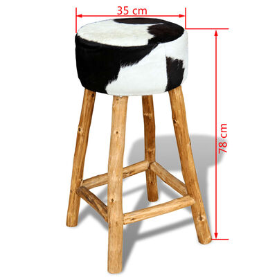 vidaXL Barová stolička, hnedá, pravá kravská koža