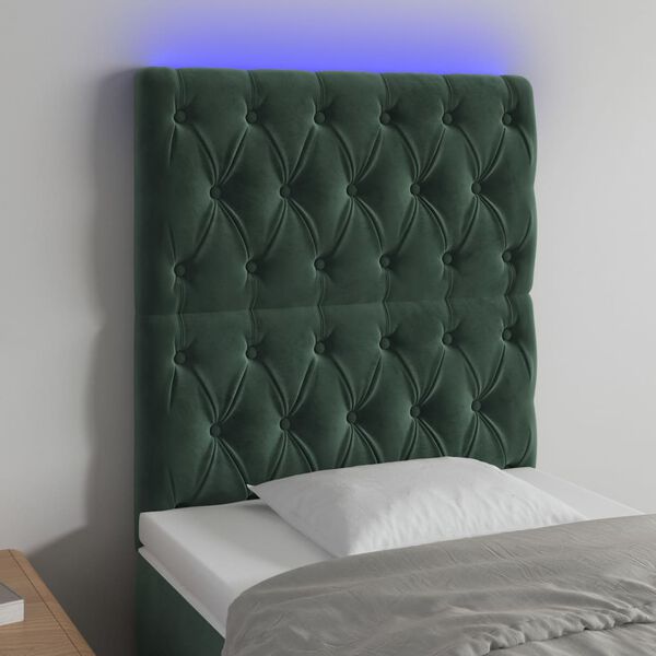 vidaXL Čelo postele s LED tmavozelen&eacute; 80x7x118/128 cm zamat