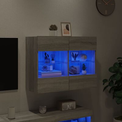 vidaXL TV nástenná skrinka s LED svetlami sivá sonoma 78,5x30x60,5 cm