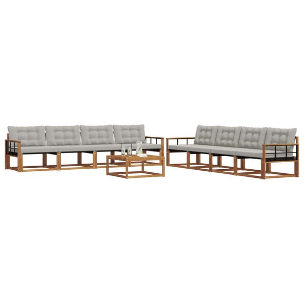 vidaXL Z&aacute;hradn&aacute; s&uacute;prava gaučov s vank&uacute;&scaron;om 9 pcs Pr&iacute;rodn&aacute; a svetlosiv&aacute;