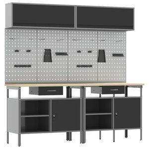 vidaXL Sada pracovn&eacute;ho stola so z&aacute;suvkou so z&aacute;mkom 8 pcs Čierna a &Scaron;ed&aacute;