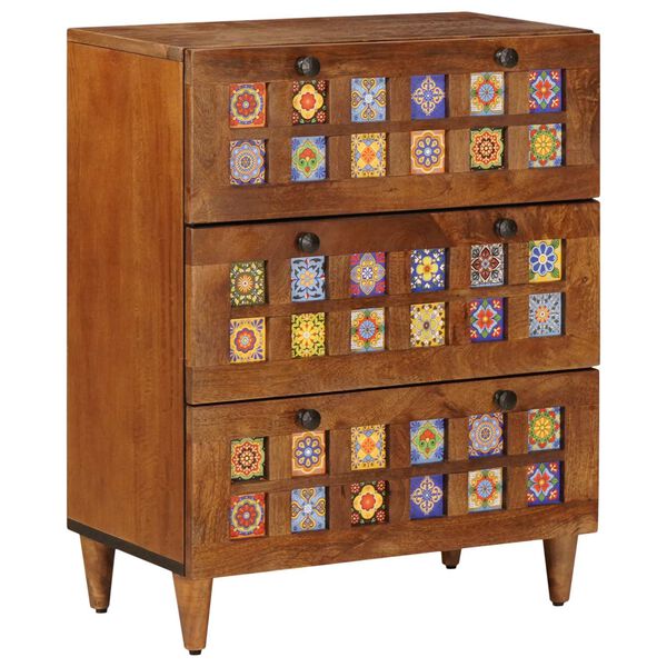 vidaXL Serv&iacute;rovacia skriňa 3 pcs Orech Mas&iacute;vne mango drevo