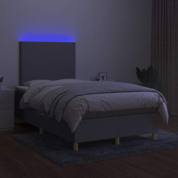 vidaXL Boxspring posteľ s matracom a LED, svetlosiv&aacute; 120x190 cm, l&aacute;tka
