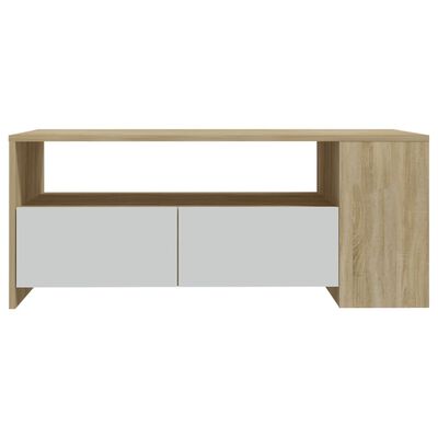 vidaXL Konferenčný stolík biely a sonoma 102x55x42 cm spracované drevo