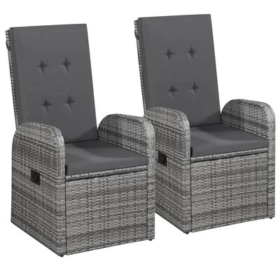 vidaXL Vonkajšie stoličky 2 ks s podložkami, polyratan, sivé