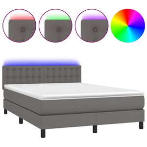 vidaXL Boxspring posteľ s matracom a LED siv&aacute; 140x200 cm umel&aacute; koža