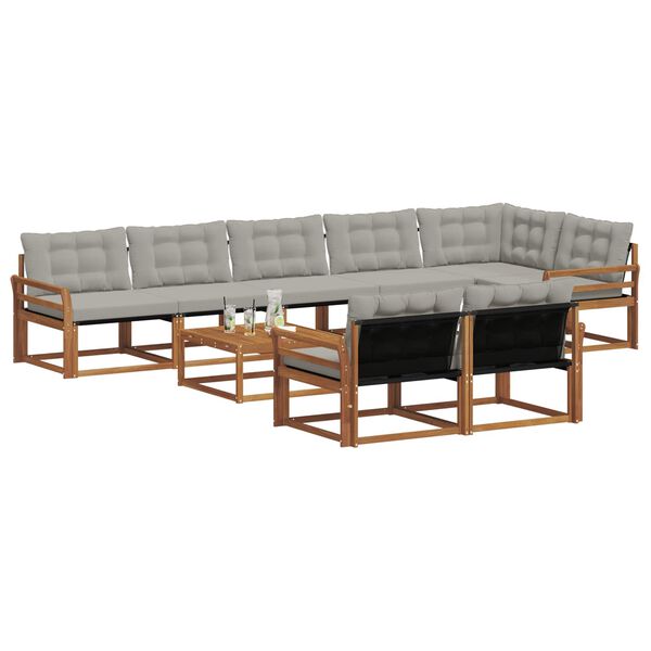 vidaXL Z&aacute;hradn&aacute; s&uacute;prava gaučov s vank&uacute;&scaron;om 9 pcs Pr&iacute;rodn&aacute; a svetlosiv&aacute;