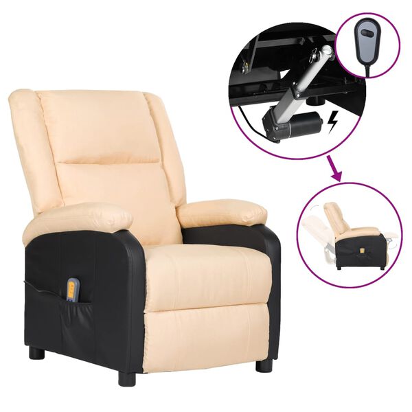 vidaXL Elektrické masážne kreslo, krémové, umelá koža a látka