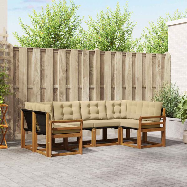 vidaXL Z&aacute;hradn&aacute; s&uacute;prava gaučov s vank&uacute;&scaron;om 6 pcs Pr&iacute;rodn&aacute; a b&eacute;žov&aacute;