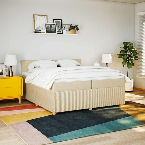 vidaXL Boxspring posteľ s matracom kr&eacute;mov&aacute; 200x200 cm l&aacute;tka