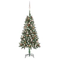 vidaXL Osvetlený umelý vianočný stromček s guľami a šiškami 150 cm