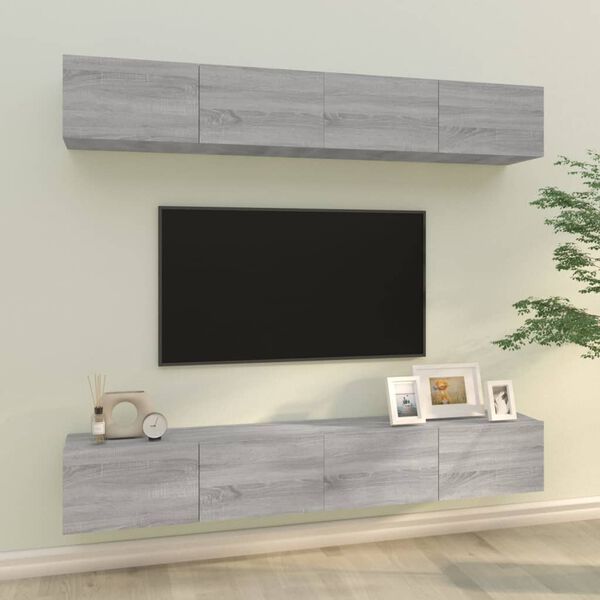 vidaXL Nástenné TV skrinky 4 ks sivý dub sonoma 100x30x30 cm