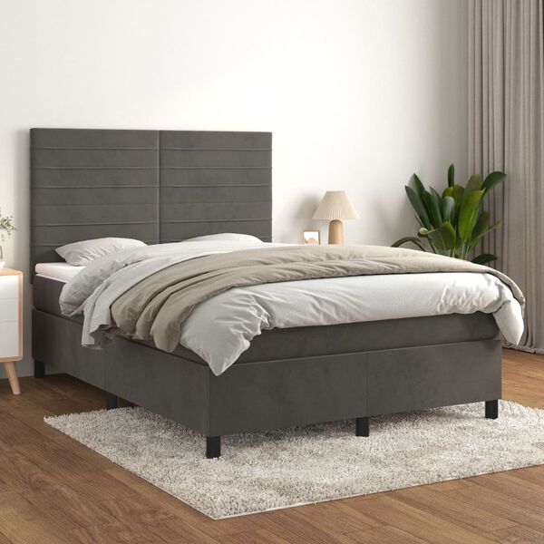 vidaXL Posteľn&yacute; r&aacute;m boxspring s matracom tmavosiv&yacute; 140x190 cm zamat