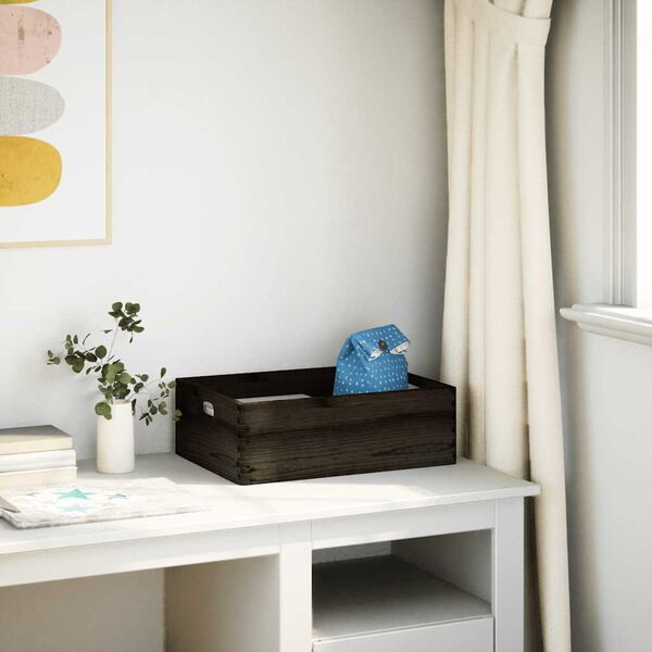 VidaXL Drevená škatuľka s rúčkami čierna 40x30x13 cm masívna borovica