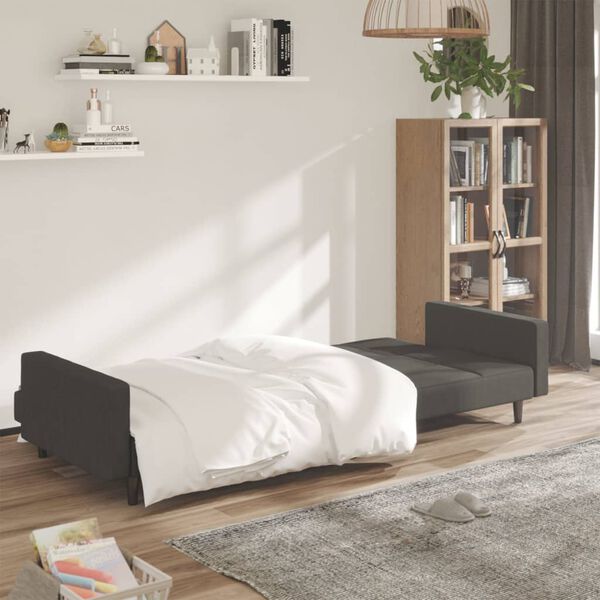 vidaXL 2-miestna rozkladacia pohovka tmavosiv&aacute; tkanina z mikrovl&aacute;kna