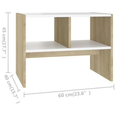 vidaXL Príručný stolík biely a dub sonoma 60x40x45 cm drevotrieska