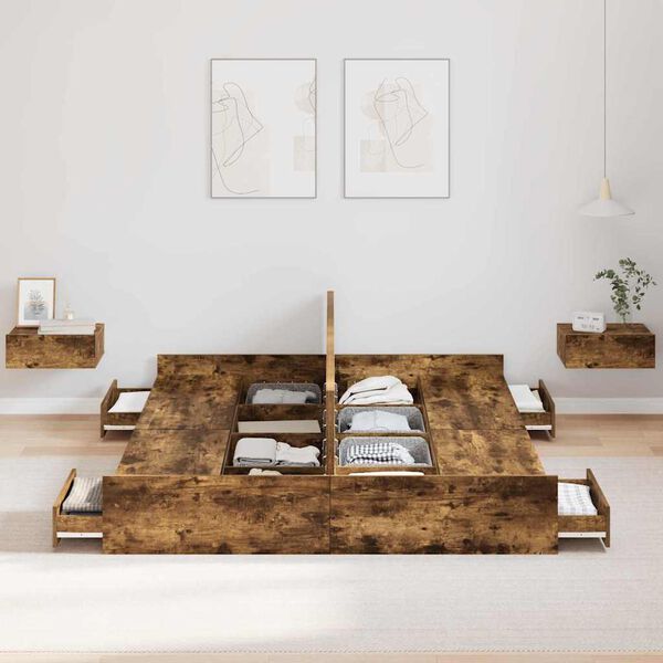 vidaXL R&aacute;m postele s &uacute;ložn&yacute;m prostorem Dymov&aacute; dub 160 x 200 cm