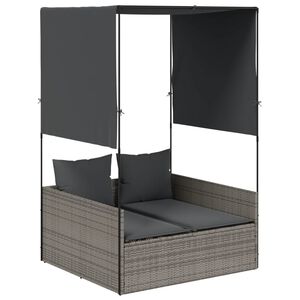 vidaXL Dvojité ležadlo so strieškou a závesmi sivé polyratan