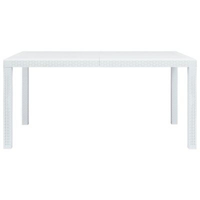 vidaXL Záhradný stôl biely 150x90x72 cm plastový s ratanovým vzhľadom