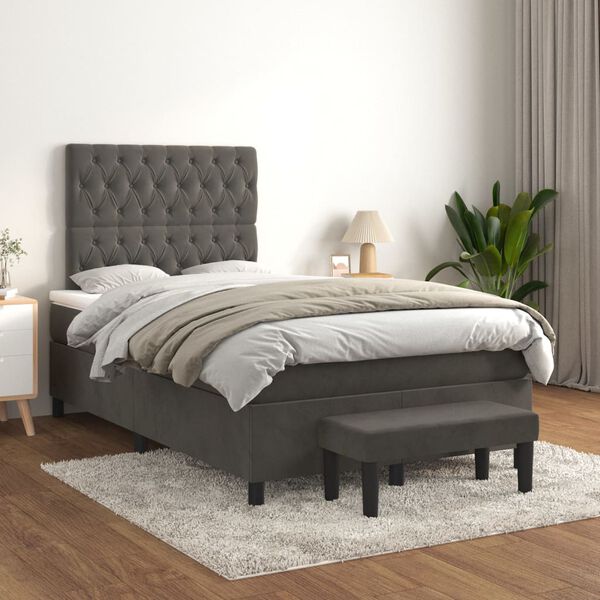 vidaXL Posteľn&yacute; r&aacute;m boxspring s matracom tmavosiv&yacute; 90x190 cm zamat