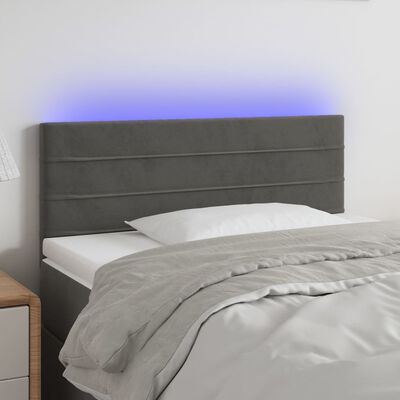 vidaXL Čelo postele s LED tmavosivé 90x5x78/88 cm zamat