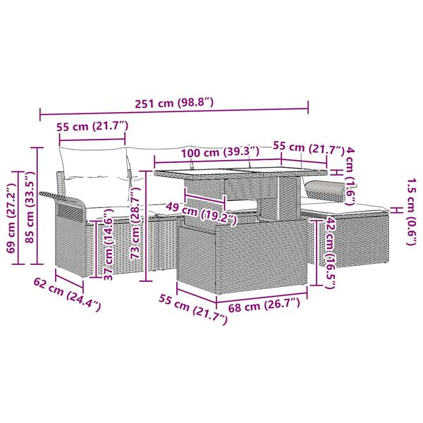 vidaXL S&uacute;prava z&aacute;hradn&yacute;ch pohoviek s vank&uacute;&scaron;om 6 pcs B&eacute;žov&aacute; Poly ratan