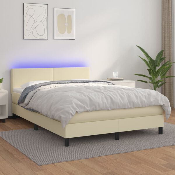 vidaXL Boxspring posteľ s matracom a LED kr&eacute;mov&aacute; 140x200 cm umel&aacute; koža