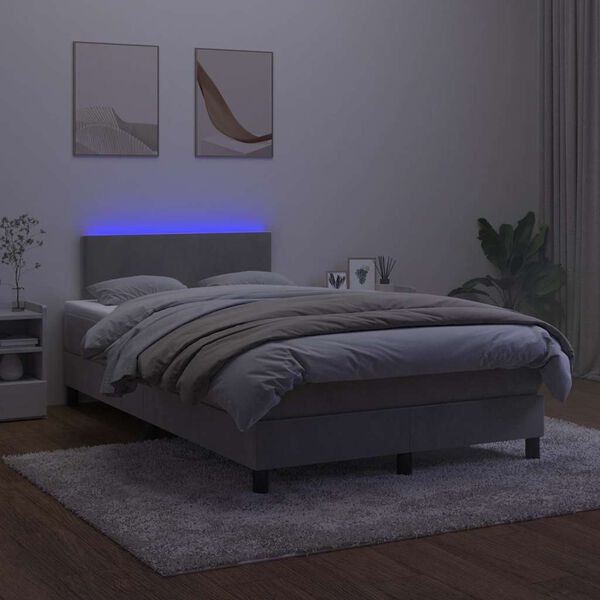 vidaXL Boxspring posteľ s matracom a LED, svetlosiv&aacute; 120x190 cm, l&aacute;tka
