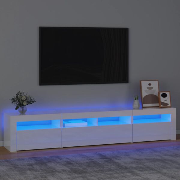 vidaXL TV skrinka s LED svetlami leskl&aacute; biela 210x35x40 cm