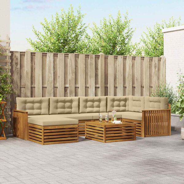 vidaXL Z&aacute;hradn&aacute; s&uacute;prava gaučov s vank&uacute;&scaron;om 7 pcs Pr&iacute;rodn&aacute; a b&eacute;žov&aacute;