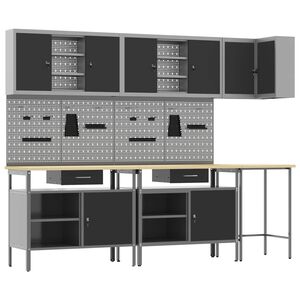 vidaXL Sada pracovn&yacute;ch skr&iacute;ň so z&aacute;suvkou 10 pcs Čierna a &Scaron;ed&aacute;