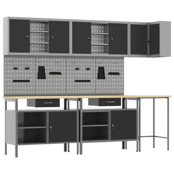 vidaXL Sada pracovn&yacute;ch skr&iacute;ň so z&aacute;suvkou 10 pcs Čierna a &Scaron;ed&aacute;