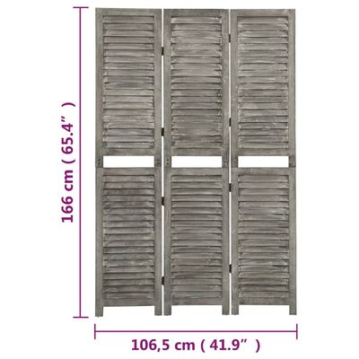 vidaXL 3-panelový paraván sivý 106,5x166 cm masívne drevo