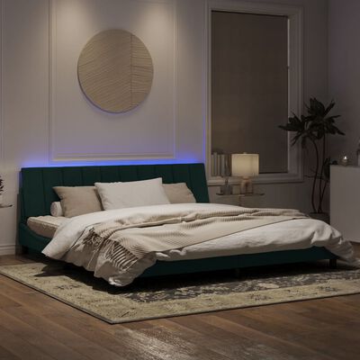 vidaXL Rám postele s LED svetlami tmavozelený 200x200 cm zamat