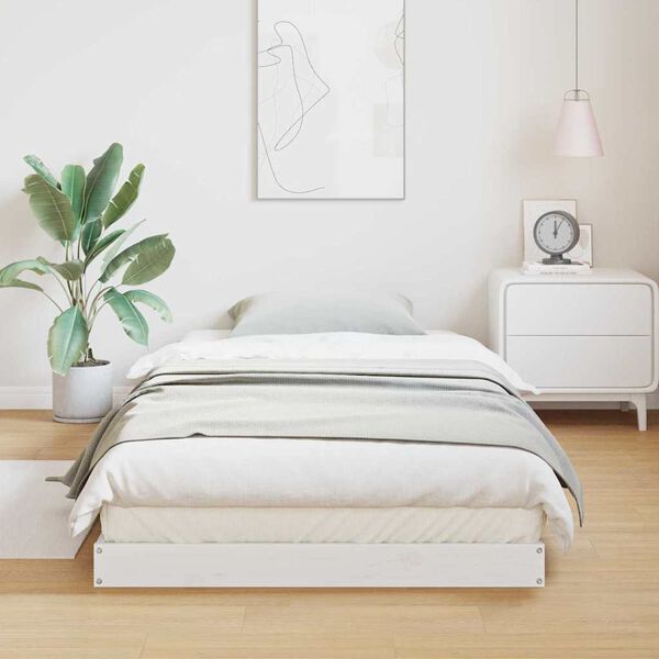 vidaXL Posteľový rám Biela 213.5 x 104 x 9 cm Masívne borovicové drevo