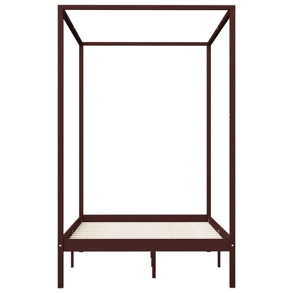 vidaXL Posteľný rám so strieškou tmavohnedý 120x200 cm borovicový masív