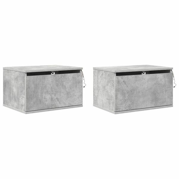 vidaXL N&aacute;stenn&eacute; nočn&eacute; skrinky s LED osvetlen&iacute;m 2 ks bet&oacute;novo siv&eacute;