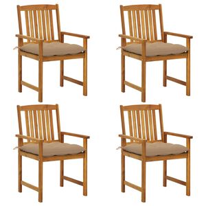 vidaXL Z&aacute;hradn&eacute; stoličky s podložkami 4 ks, ak&aacute;ciov&yacute; mas&iacute;v