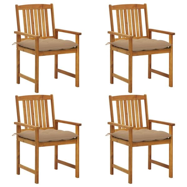 vidaXL Z&aacute;hradn&eacute; stoličky s podložkami 4 ks, ak&aacute;ciov&yacute; mas&iacute;v