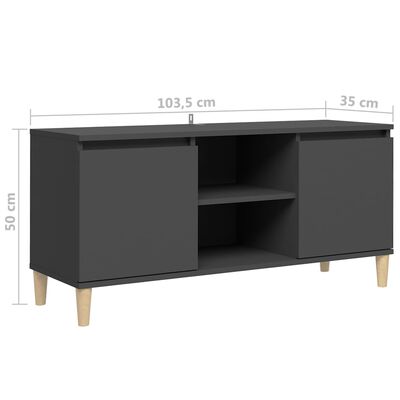 vidaXL TV stolík nožičky z masívneho dreva sivý 103,5x35x50cm