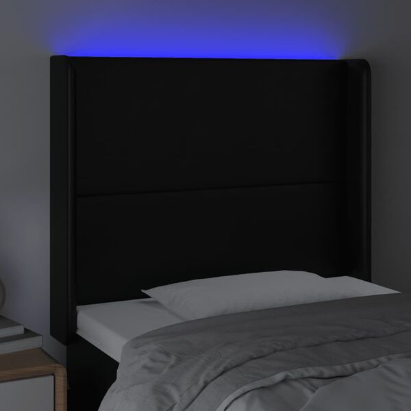 vidaXL Čelo postele s LED čierne 83x16x118/128 cm umelá koža