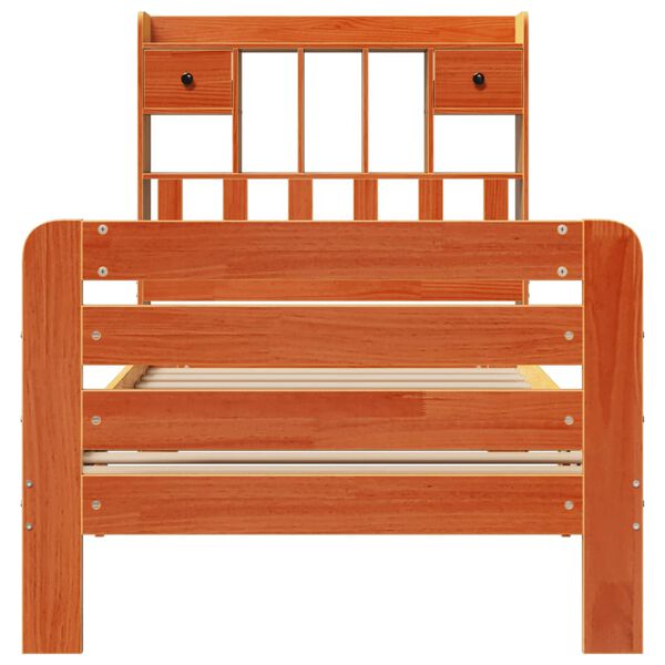 vidaXL Posteľ s knižnicou bez matraca vosková 75x190 cm borovica