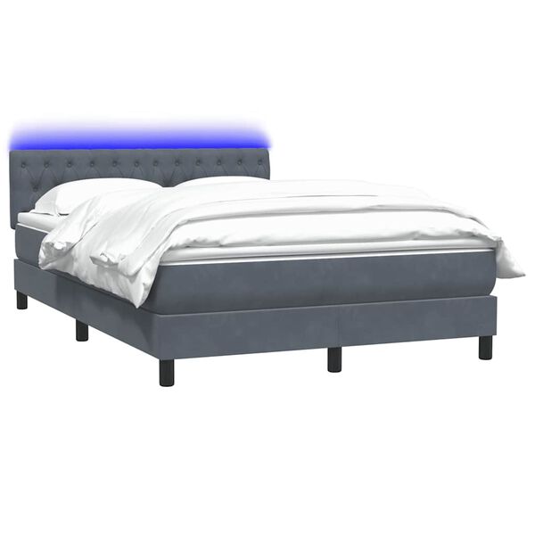vidaXL Posteľn&yacute; r&aacute;m boxspring s matracom a LED tmavosiv&yacute; 140x220 cm zamat