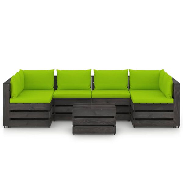 vidaXL 7-dielna sedacia s&uacute;prava s podložkami, siv&aacute;, impregnovan&eacute; drevo