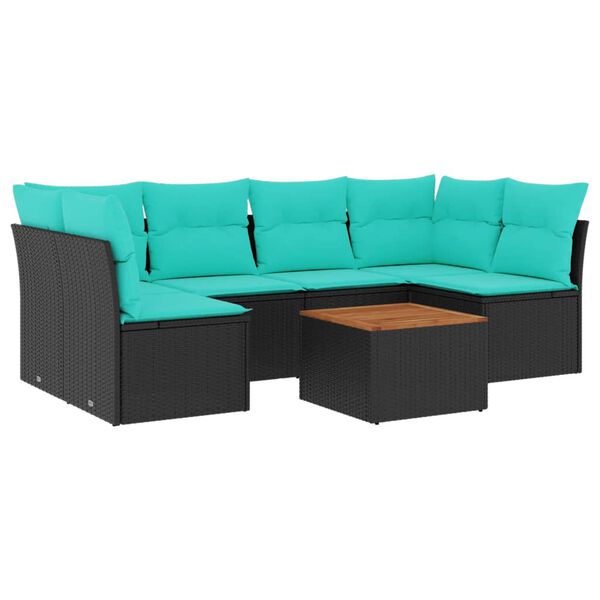 vidaXL 7-dielna z&aacute;hradn&aacute; s&uacute;prava pohoviek s vank&uacute;&scaron;mi čierna polyratan