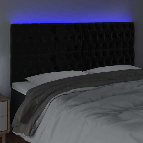 vidaXL Čelo postele s LED čierne 200x7x118/128 cm zamat