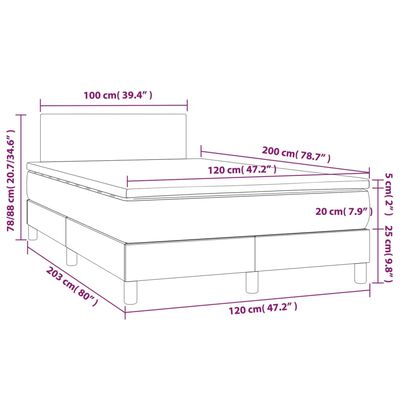vidaXL Posteľ boxsping s matracom a LED tmavosivá 120x200 cm zamat