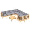 vidaXL 9-dielna záhradná súprava so sivými vankúšmi borovica